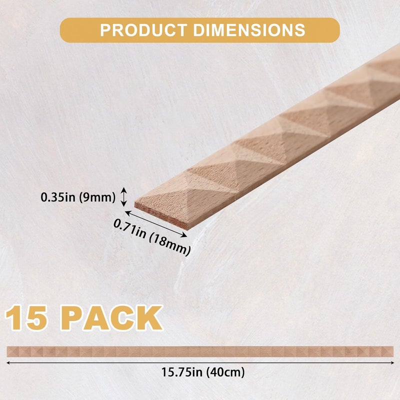 Soengsau 15-Pack 15.75" Unfinished Wood Pyramid Trim - Easy to Paint, Cute Decorative Molding DIY Craft for Furniture Frame, Mirror Edge, Wall, Door, Closet, Dresser, Shelf - Image 2